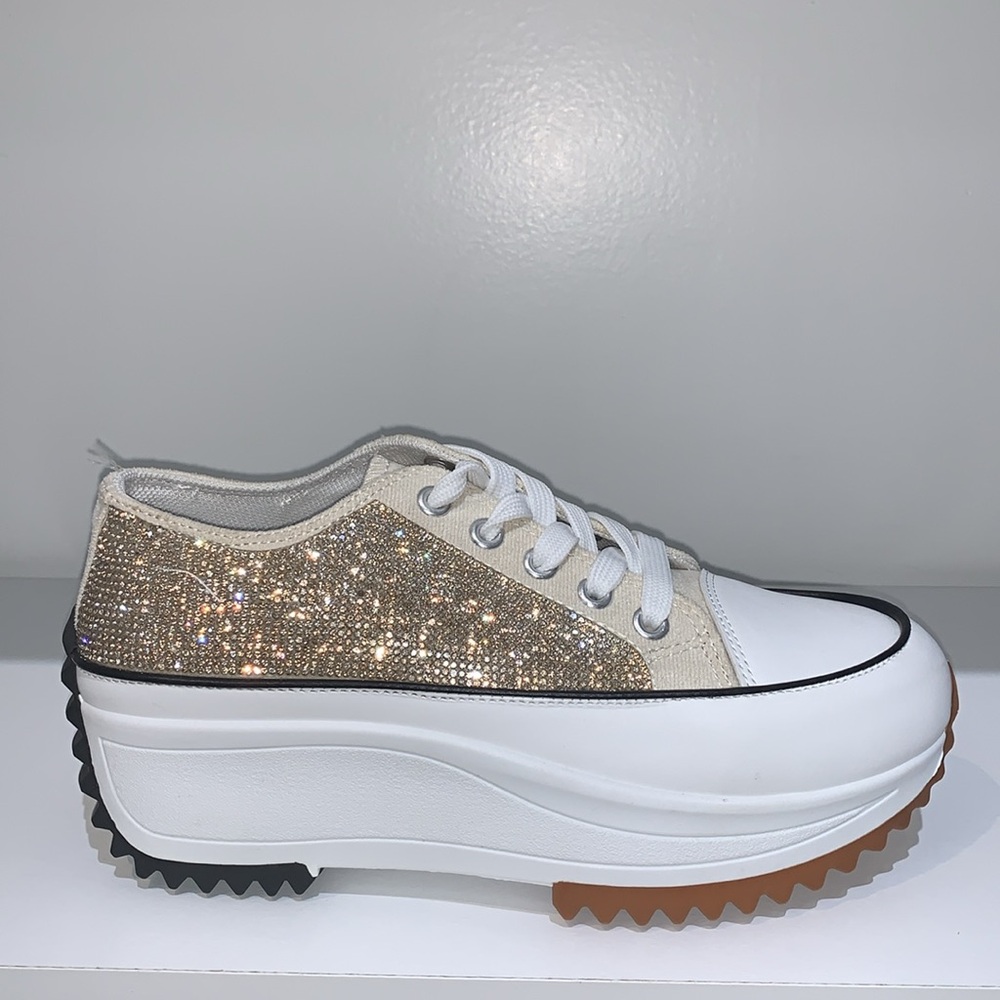 Rihineston Low Top Canvas Sneakers witEmbellishments and Platform Sole for Women - Picture 4 of 13